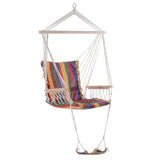 Outsunny Hanging Rope Chair with Soft Padded Seat & Backrest, Portable Garden Hammoc Chair with Wooden Support Bar, Armrests, Cotton Cloth, Footrest, for Patio & Tree, Red