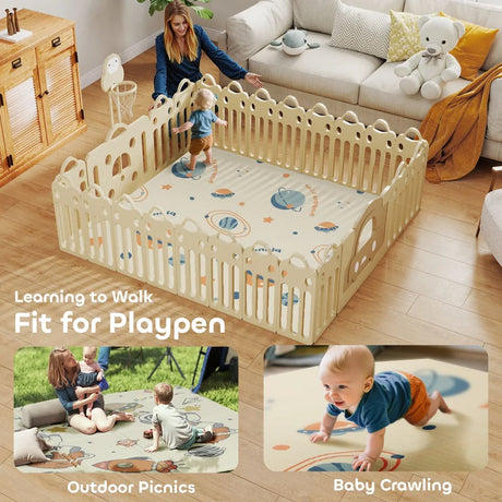 AIYAPLAY Baby Play Mat, Double Sideded Foldable Kids Crawling Mat, Reversible & Waterproof, Astronaut and Planet