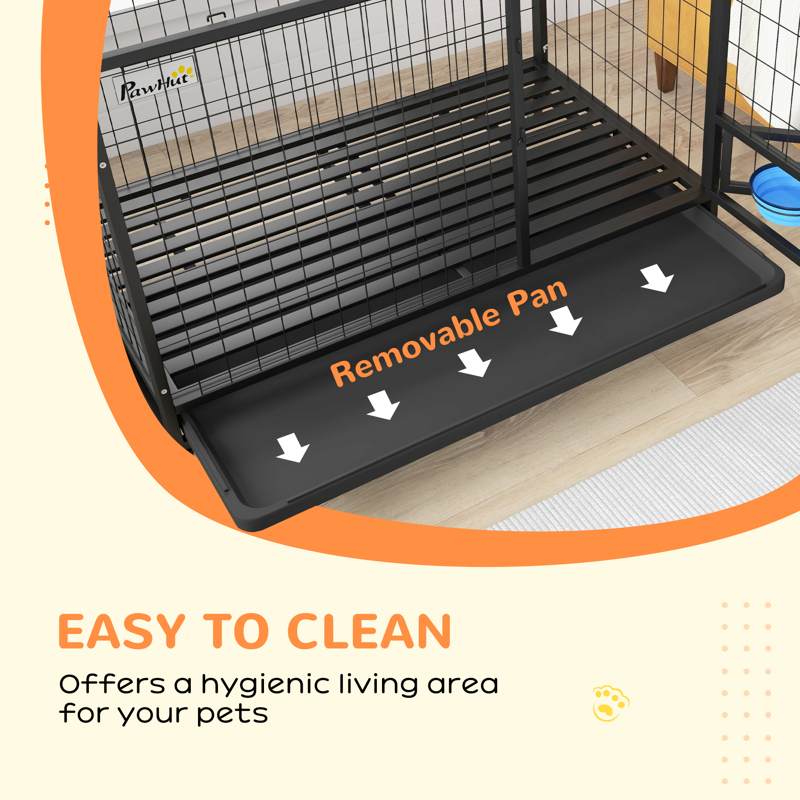 PawHut Heavy Duty Dog Crate on Wheels w/ Bowl Holder, Removable Tray, Openable Top, Detachable Door, for L, XL Dogs