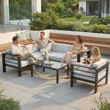 Outsunny 5-Piece Garden Corner Sofa Set with Cushions, 6 Seater Aluminium Garden Furniture Set with Coffee Table, Light Grey