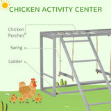 PawHut Chicken Activity Play with Swing Set for 3-4 Chickens, Wooden Chicken Coop, Grey