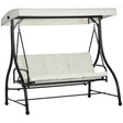 Outsunny 3 Seater Canopy Swing Chair, 2 in 1 Garden Swing Seat Bed, with Adjustable Canopy and Metal Frame, Cream White