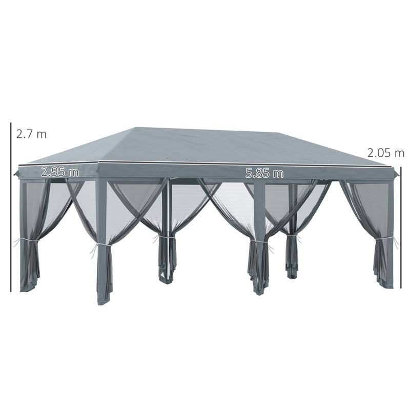 Outsunny 3 x 6m Pop Up Gazebo, Outdoor Canopy Shelter, Marquee Party Wedding Tent with 6 Mesh Walls and Carry Bag, Grey