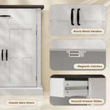 HOMCOM Farmhouse Sideboard with 3 cm Thick Top 2 Barn Doors - White