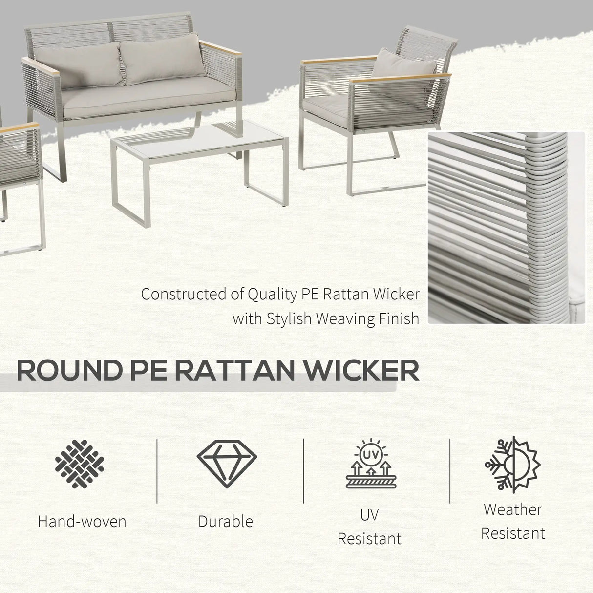 Outsunny 4 Pieces Rattan Garden Furniture Set - Grey