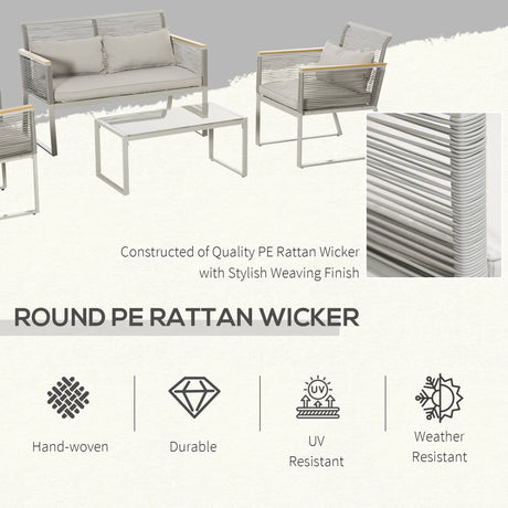 Outsunny 4 Pieces Rattan Garden Furniture Set - Grey