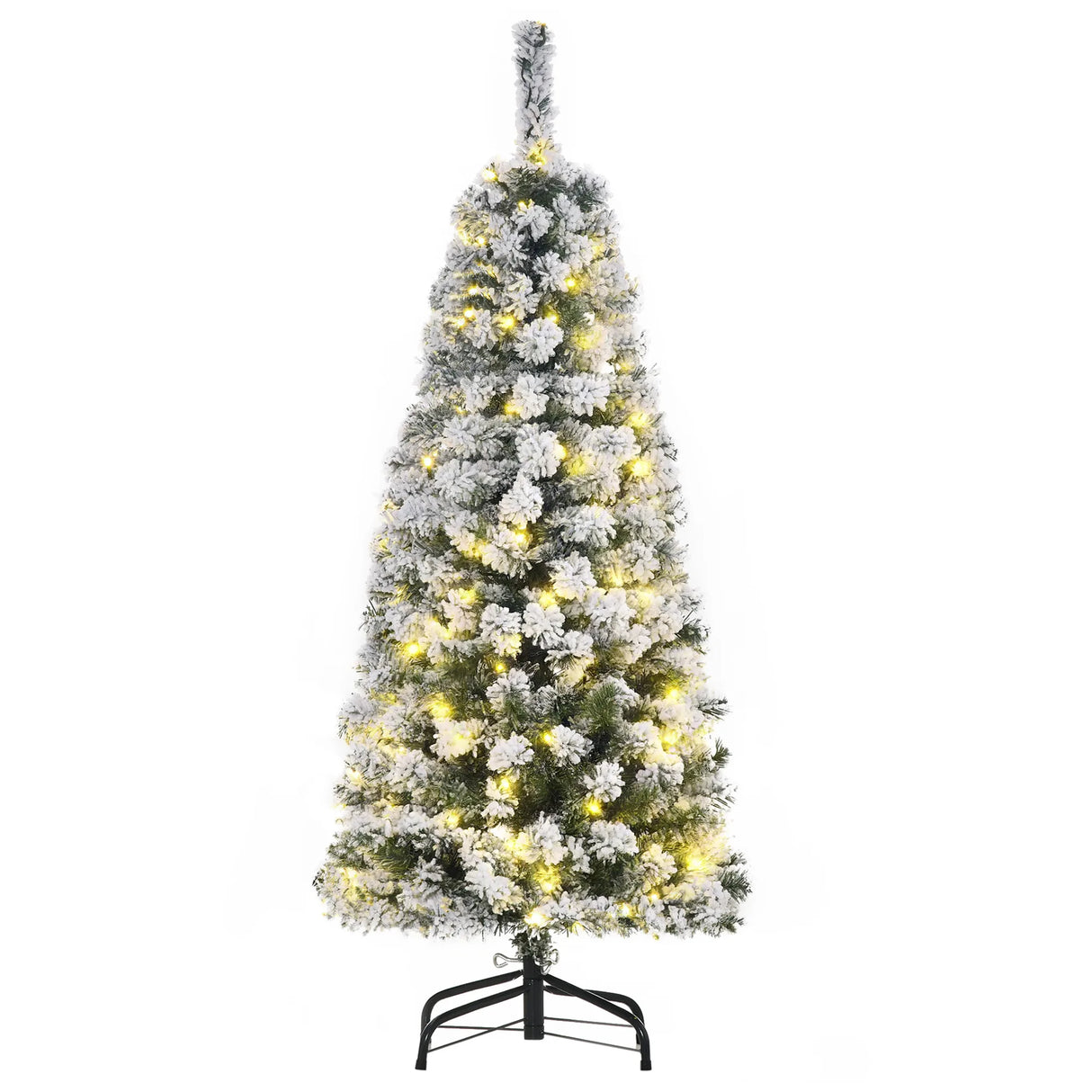 HOMCOM 4FT Prelit Artificial Snow Flocked Christmas Tree with Warm White LED Light, Holiday Home Xmas Decoration, Green White
