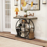 HOMCOM Industrial Console Table with Storage Shelves - Rustic Brown