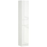 kleankin Tall Bathroom Cabinet with Adjustable Shelves, High Gloss Storage Cupboard, Freestanding Tallboy with Storage Drawer, White