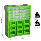 DURHAND Plastic 39 Drawer Parts Organiser Wall Mount Storage Cabinet Garage Small Nuts Bolts Tool Clear