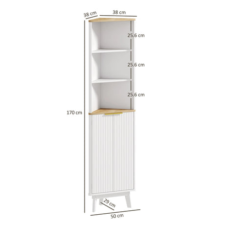 HOMCOM Tall Bathroom Storage Cabinet, Slim Bathroom Storage Unit with Doors and Adjustable Shelves, Freestanding Bathroom Cabinet with Curved Profile Design, White