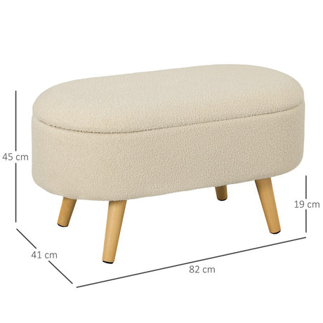 HOMCOM Teddy Fleece Storage Ottoman - Cream White