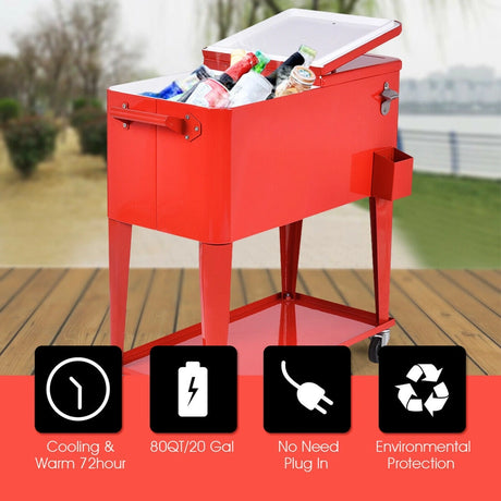 76L Portable Outdoor Rolling Cooler with Shelf for Party & BBQ