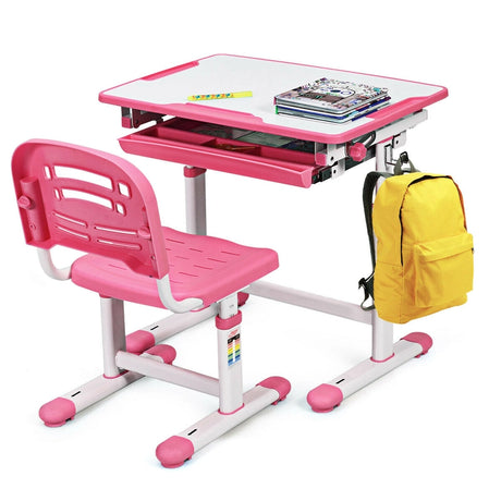 Height Adjustable Childrens Desk Chair Set -Pink