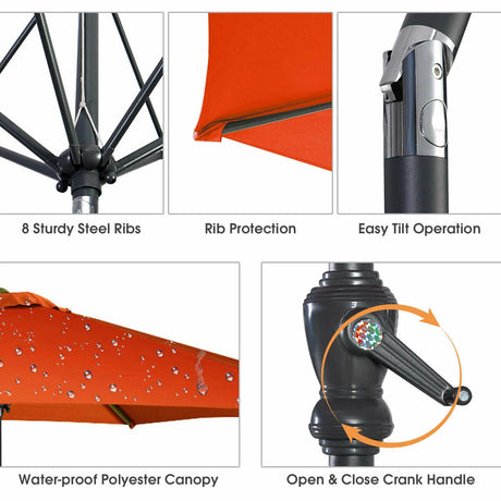 9ft Patio Market Table Umbrella with Push Button Tilt and Crank-Orange