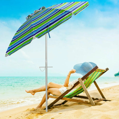 198cm Beach Umbrella with Sand Anchor UPF50+ and Carry Bag-Green