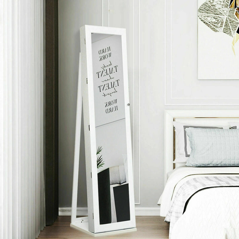 Free Standing Jewelry Armoire with Full Length Mirror for Bedroom