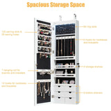 5 LEDs Lockable Mirror Jewelry Cabinet Armoire with 6 Drawers-White