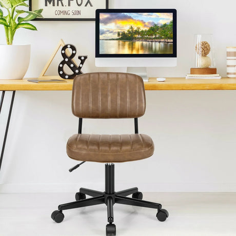 PU Leather Adjustable Office Chair  Swivel Task Chair with Backrest-Brown