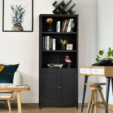 3-Shelf Bookcase with Double Doors &amp; Adjustable Shelves &amp; Cabinet-Black