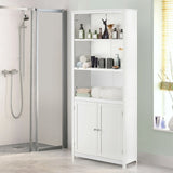 3-Shelf Bookcase with Double Doors &amp; Adjustable Shelves &amp; Cabinet-White