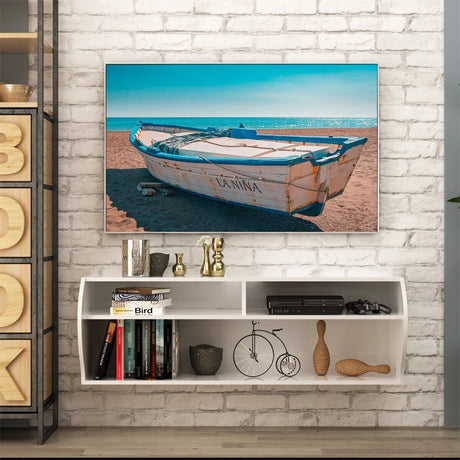 48.5 Inch 2 Tier Modern Wall Mounted Hanging Floating Shelf-White