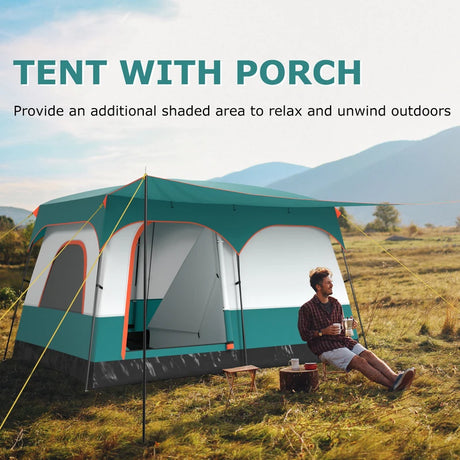 6/8/10-Person Camping Tent with Porch and Rainfly-S