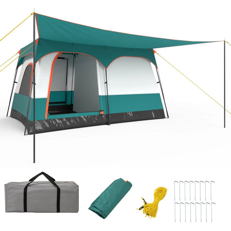 6/8/10-Person Camping Tent with Porch and Rainfly-S