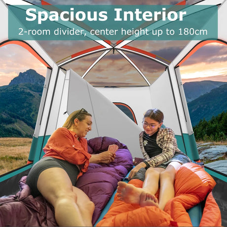 6/8/10-Person Camping Tent with Porch and Rainfly-S