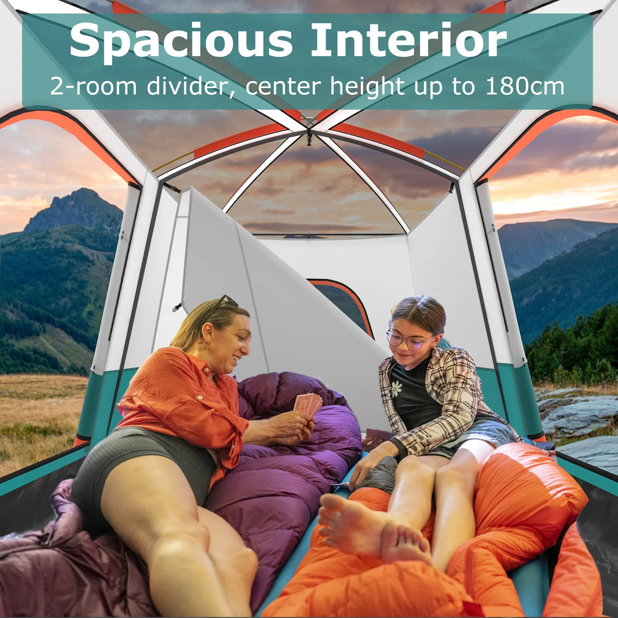 6/8/10-Person Camping Tent with Porch and Rainfly-S