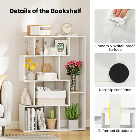 6-Cube Open-back Geometric Bookshelf with Anti-tip Kits-White