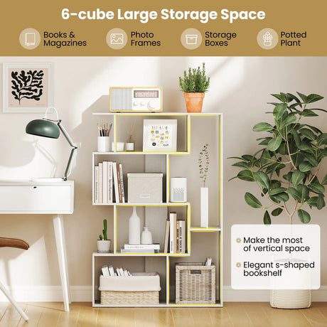 6-Cube Open-back Geometric Bookshelf with Anti-tip Kits-White