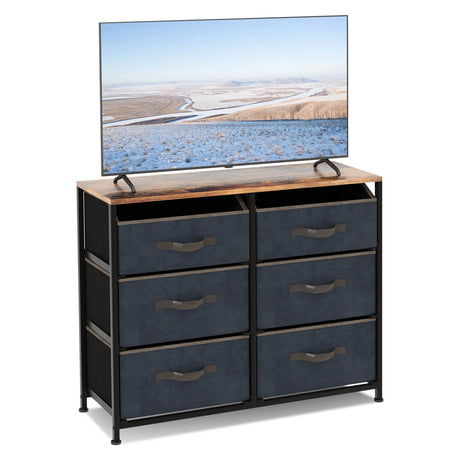 6-Drawer Dresser with Metal Frame and Anti-toppling Devices-Rustic Brown