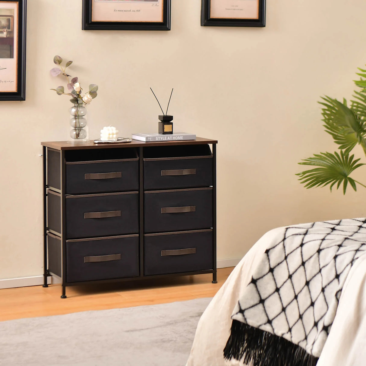 6-Drawer Dresser with Metal Frame and Anti-toppling Devices-Rustic Brown