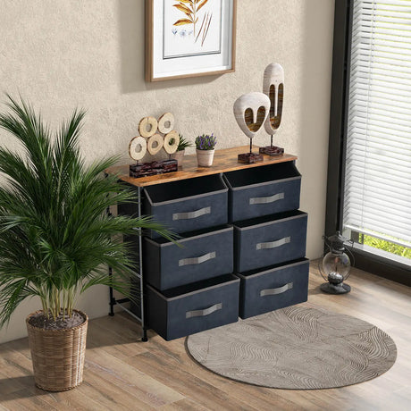 6-Drawer Dresser with Metal Frame and Anti-toppling Devices-Rustic Brown