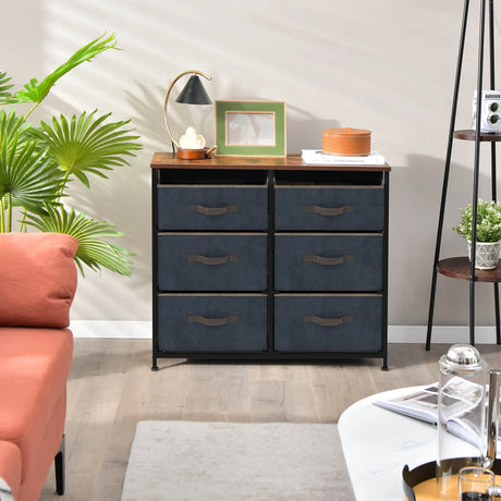 6-Drawer Dresser with Metal Frame and Anti-toppling Devices-Rustic Brown