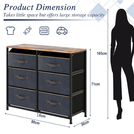 6-Drawer Dresser with Metal Frame and Anti-toppling Devices-Rustic Brown