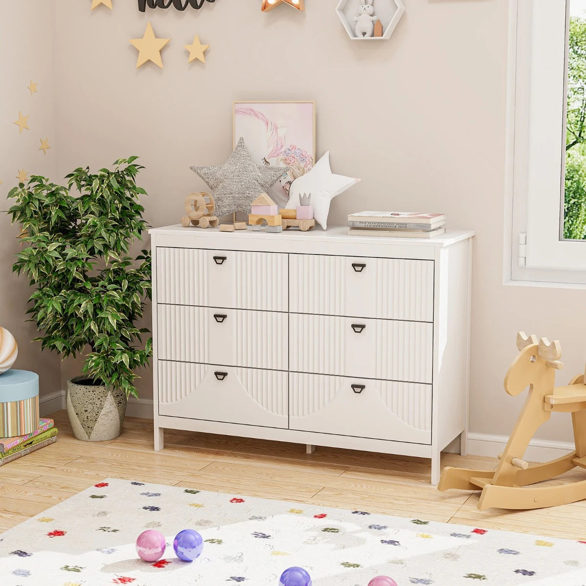 Modern Style Chest of 6-Drawers Home Storage Buffet Cabinet Sideboard-White