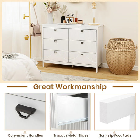 Modern Style Chest of 6-Drawers Home Storage Buffet Cabinet Sideboard-White