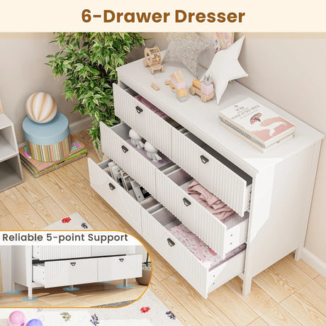 Modern Style Chest of 6-Drawers Home Storage Buffet Cabinet Sideboard-White