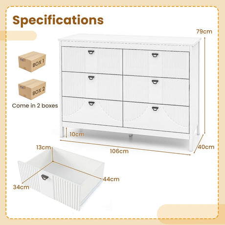 Modern Style Chest of 6-Drawers Home Storage Buffet Cabinet Sideboard-White