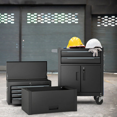 3-in-1 6-Drawer Rolling Tool Chest Storage Cabinet with Universal Wheels and Hooks-Black