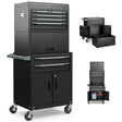 3-in-1 6-Drawer Rolling Tool Chest Storage Cabinet with Universal Wheels and Hooks-Black