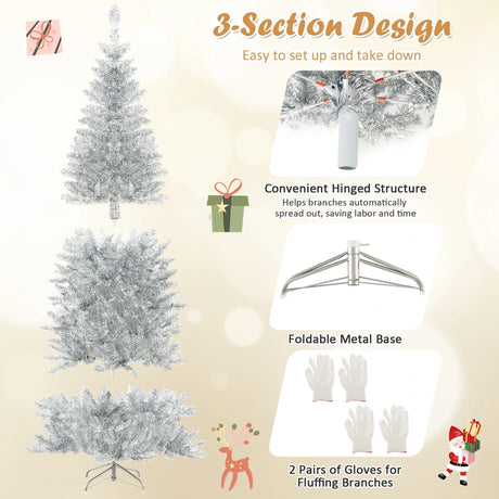 Slim Hinged Pencil Christmas Tree with Tinsel Leaves