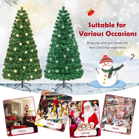 5/6FT Fiber Optic Artificial Christmas Tree with 21 Star LED Lights-6FT