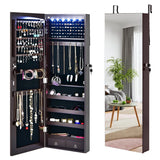 Wall Mounted Full Screen Mirror Jewelry Cabinet Armoire wirth 6 LEDs-Brown