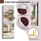 Wall Mounted Full Screen Mirror Jewelry Cabinet Armoire wirth 6 LEDs-Brown