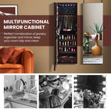 Wall Mounted Full Screen Mirror Jewelry Cabinet Armoire wirth 6 LEDs-Brown