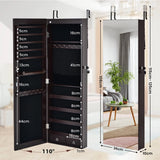 Wall Mounted Full Screen Mirror Jewelry Cabinet Armoire wirth 6 LEDs-Brown