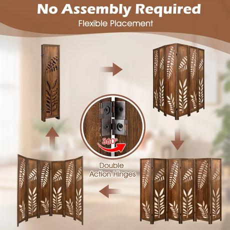 4/6 Panel 170cm Folding Room Divider with Double Action Metal Hinges-6-Panel